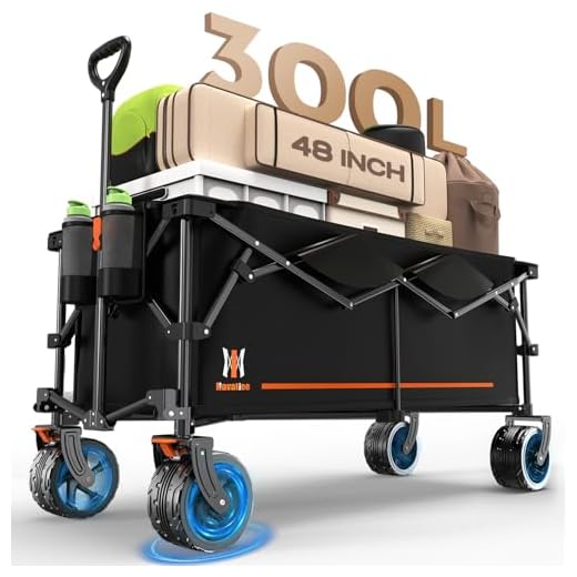 Navatiee 300L Large Collapsible Wagon Cart Foldable, Folding Extended Beach Wagon with 440LBS Weight Capacity and Big All-Terrain Wheels, Heavy Duty Utility Garden Cart for Sports Outdoor