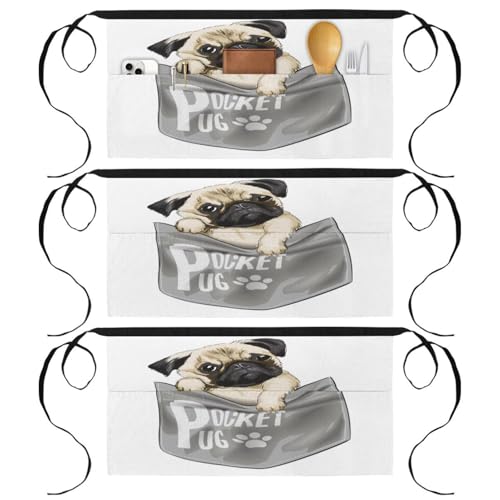 Demi-tablier pour cuisine et pâtisserie au design carlin pour des moments gais