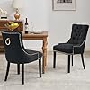 Modern Leisure Linen Dining Chairs Set of 2 Upholstered Dining Chair with Solid Wood Legs Mid Century Dining Room Chairs with Pull Ring and Tufted Backrest Black