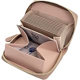 [RafiCaro] ミニ財布 お札が折れない 財布 レディース メンズ 二つ折り財布 大容量 じゃばら カードケース ボックス型 小銭入れ YKKファスナー 牛革 小さい財布 ダスティピンク/花柄