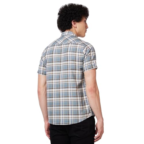 Image of Spykar Men's Regular Fit N /A Half Sleeve Checked Casual Shirts