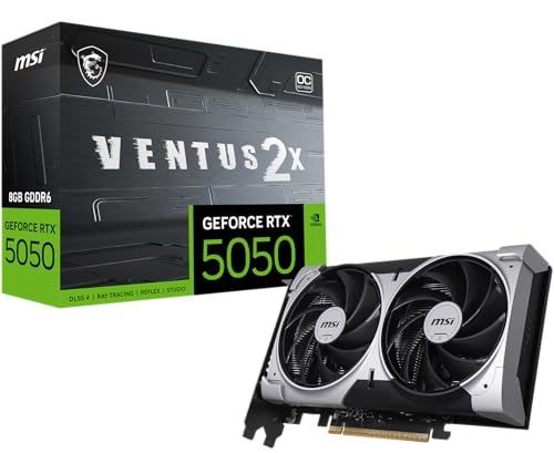 msi Gaming RTX 5050 8G Ventus 2X OC Graphics Card (8GB GDDR6,128-bit, Extreme Performance: 2617 MHz, DisplayPort x3 2.1a, HDMI 2.1b, NVIDIA Blackwell Architecture)