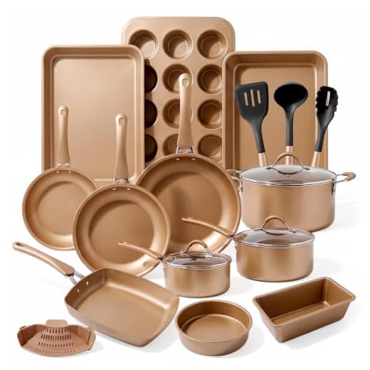 NutriChef 20-Piece Nonstick Kitchen Cookware Set - PTFE/PFOA/PFOS-Free Heat Resistant Kitchen Ware Pots Baking Pan Set w/Saucepan, Frying Pans, Cooking Pots, Oven Pot, Lids, Matt Gold NutriChef