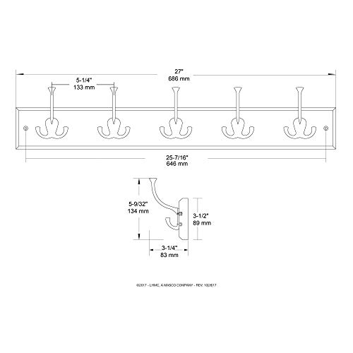 Liberty-Hardware-129848-Wall-Mounted-Coat-Rack-with-5-Decorative-Hooks-27-Inch-Satin-Nickel-and-White