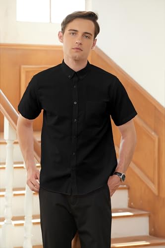 Image of SANGTREE Men & Boy Striped Multicolor Oxford Cotton Shirt,Comfortable Fit,Short Sleeve Collared Shirt