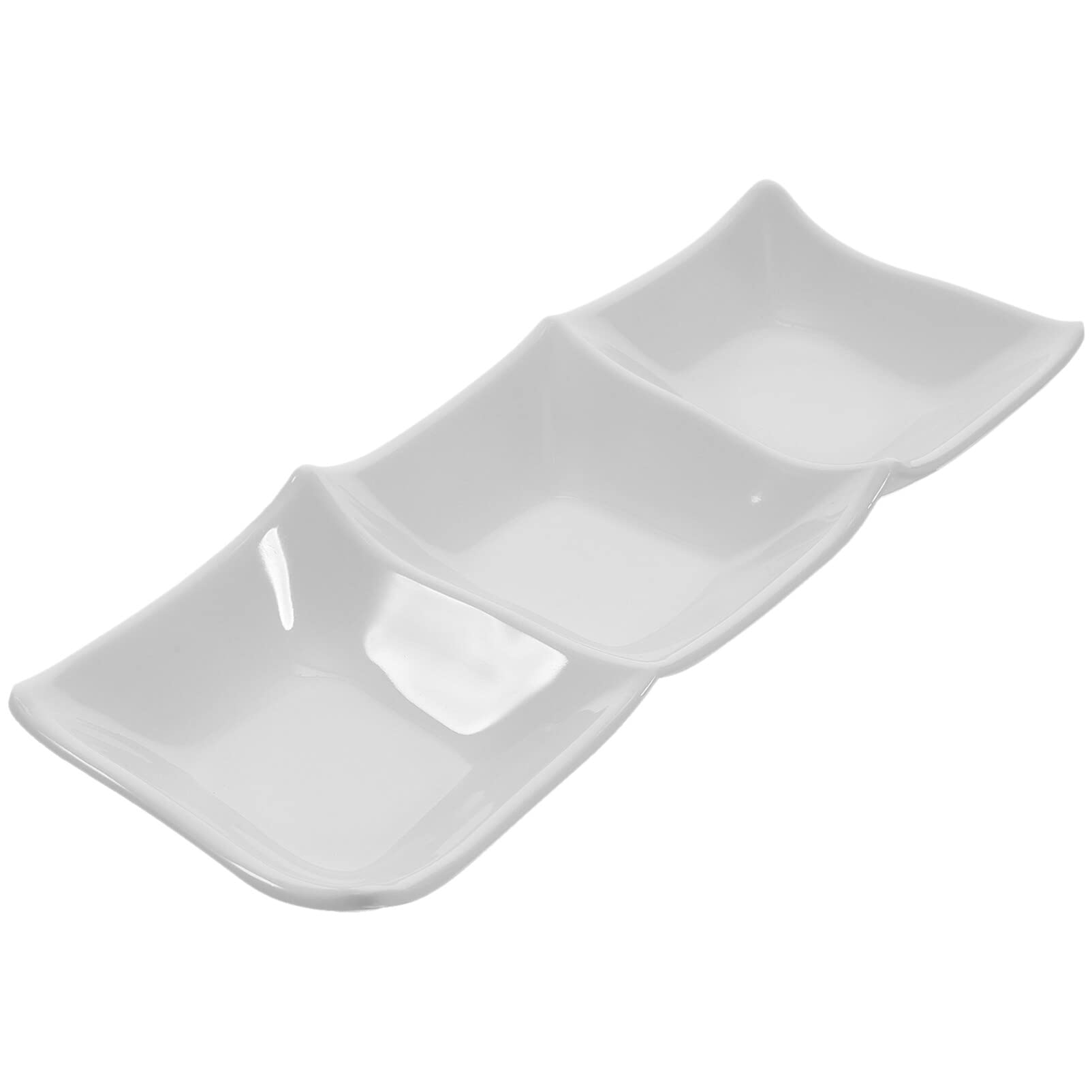 STOBAZA 1pcs Ceramic Dipping Dish: 3 Compartment Sauce Appetizer Plates Serving Tray for Kitchen Home Housewarming, 25X9cm, White