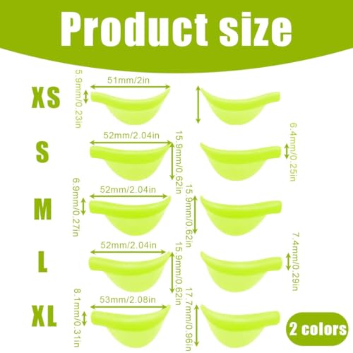 RAMGLYO 10 Stücke Wiederverwendbare Silikon Wimpernlifting Pads, Dauerwelle Pad, Lash Lift Pads, Wimpern Lift Stangen, Neue Form (5 Größen) (Rosa + Grün)