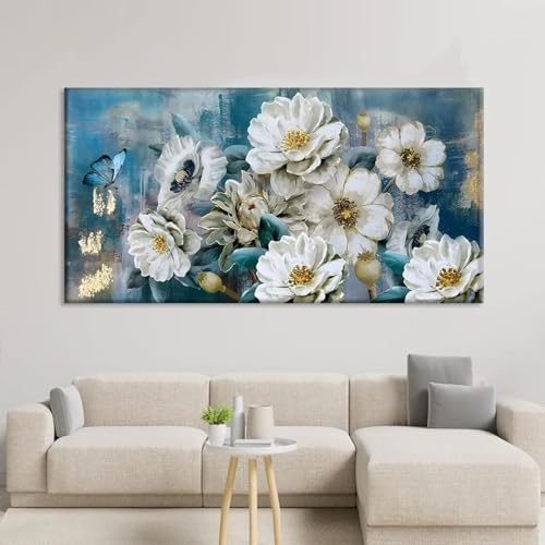 Affiches aquarelles modernes de fleurs blanches et bleues XINBAO 40x80 cm - 2