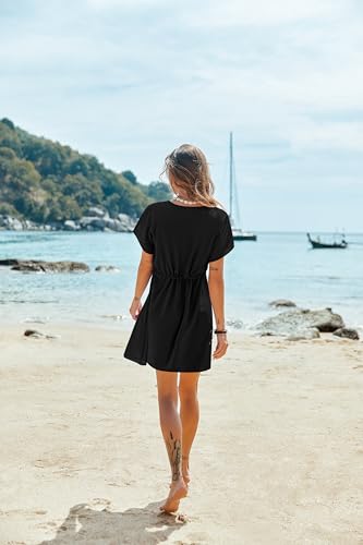 Women's Swim Cover Ups Casual Swimsuit Coverups Flowy Tie Waist Beach Cover Up Dress2
