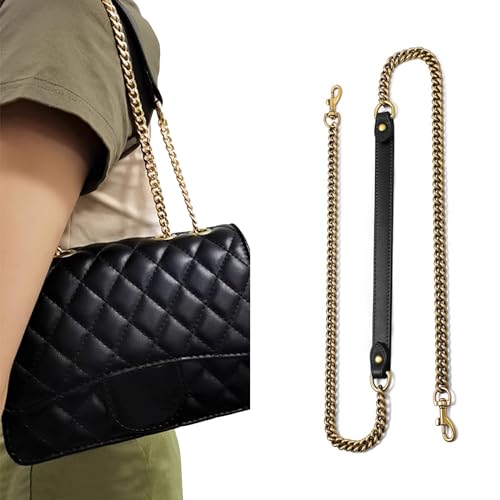 Image of jiesinlov Purse Leather and Chain Bag Shoulder Strap Replacement Crossbody for Handbags,43 Inches in Length(Gilt-Black)