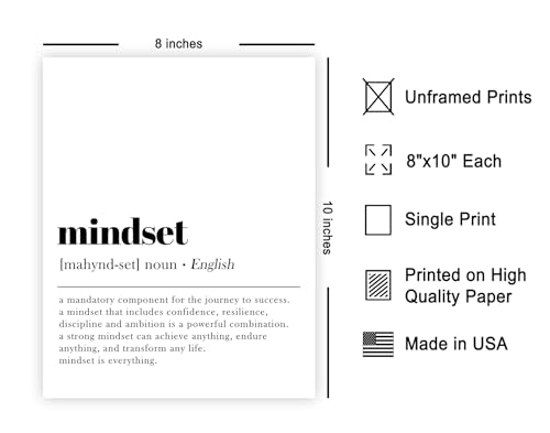 Poster Master Definition of Mindset Print - Dictionary Poster - Motivational Art - Typography Wall Design - Gift for Him & Her - Inspiring Decor for Living Room or Dorm - 8x10 UNFRAMED Wall Art
