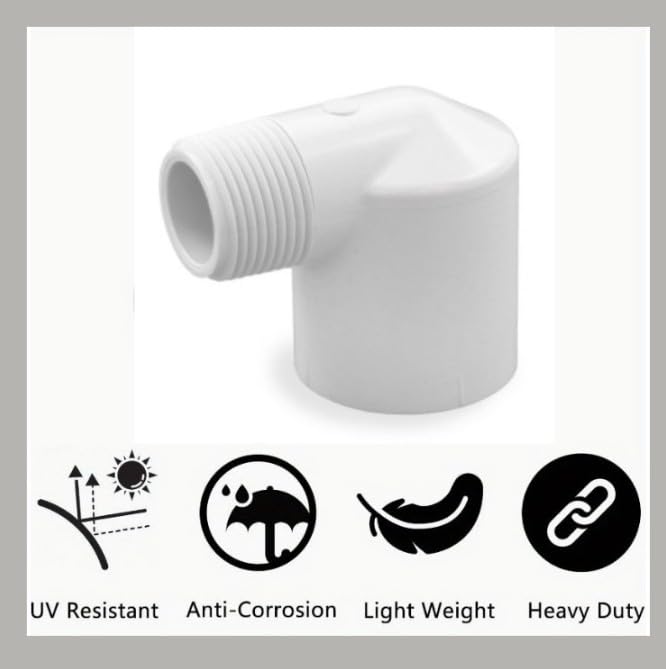Image of PVC 90 Degree Elbow Pipe Connector - 3 /4 inch MIP Male Pipe Thread x 1 inch Slip Socket