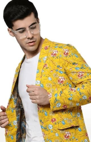 Image of SHOWOFFFF Men Printed Front-Open Casual Blazer | Notched Lapel Full Sleeves Cotton Blazer for Mens | Slim Fit Regular Length Blazer for Men's