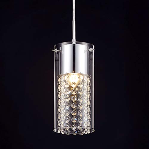 Tayanuc Crystal Ceiling Pendant Light Fixture, Chrome Finish Crystal Glass Ceiling Hanging Pendant Lighting, Mini Ceiling Pendant Light for Bedroom Dining Room Kitchen Island