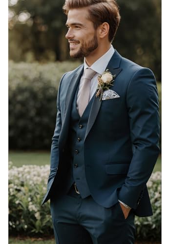 Mens Suit 3 Piece Slim Fit Two Button Formal Business Jacket Vest Pant Tuxedo for Wedding Groomsmen4