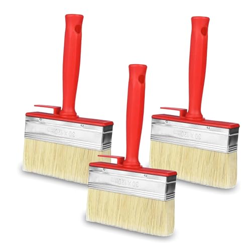 Lot de 3 pinceaux muraux - 120 mm x 30 mm - Pinceau à lasure - Pinceau mural - Pinceau de peinture - Pinceau de peinture - Pinceau de surface - Pour peintures à base de solvant, lasures, huile de bois