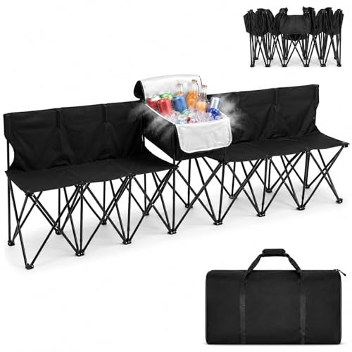 Kigley 6 Seats Folding Soccer Bench Chair Portable Team Sports Sideline Bench for Football Camp Travel Events Outdoor Seating with Storage Bag(Full Back with Cooler,Black) by Kigley - Used condition - US$102.81