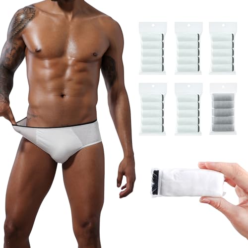 20 Packs Mens Cotton Disposable Underwear Panties Portable Briefs for Travel Fitness Hotel Spa Hospital Mid Waist, Gift Box-30packs, Large
