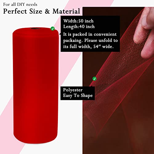 Image of Red Tulle Fabric Rolls 54 Inch by 40 Yards Tulle Bolt Spool for Wedding Decorations DIY Christmas Tutu Baby Shower Table Skirt Ceiling Decor Birthday Party Craft Supplies
