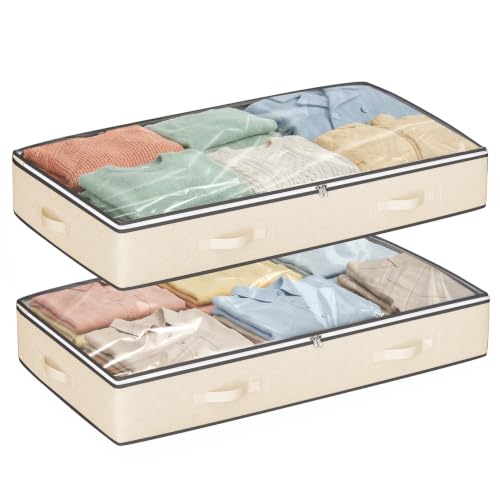 Image of Budding Joy 90L Under Bed Storage Containers, 2 Pack Beige | Underbed organizers and clothing storage bags, closet storage bins with for blanket comforter bedding clothes bedroom dorm