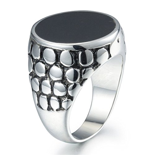 Hijones Men's Stainless Steel Unique Pattern Large Onyx Ring Size 10 #TOP2
