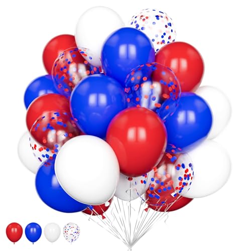 Blue Red and White Balloons Set 20Pcs 12 Inch Royal Blue White Red Confetti Helium Latex Balloons Pack for Britain Platinum Jubilee Union Jack Theme Birthday Wedding Baby Shower Party Decorations