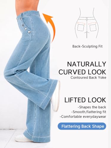 Flowyair Womens Wide Leg Jeans High Waisted Button Casual Denim Pants - image 7