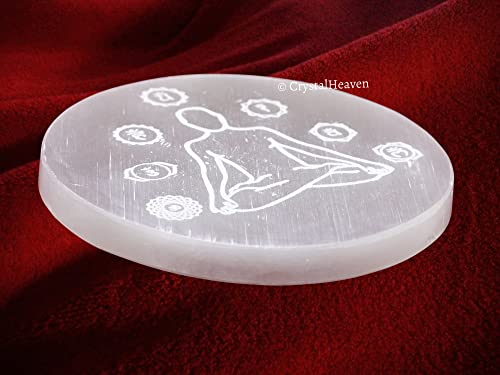 Image of Crystal Heaven Certified Selenite Crystal Charging Plate, 3 Inch Engraved Chakra Buddha Selenite Plate For Crystal Cleansing Re-Energy Work, Meditation And Pooja
