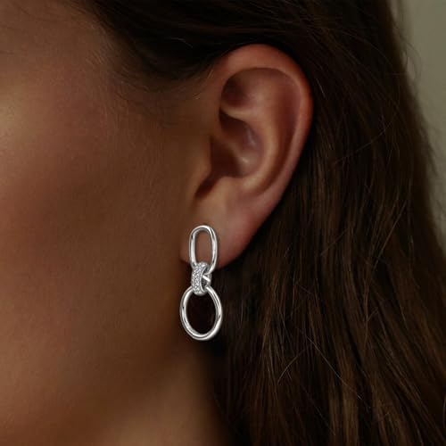 Silver Dangle Earrings for Women Trendy Sterling Silver Triple Hoop Stud Earrings Hypoallergenic Cubic Zirconia Circle Drop Dangle Earrings for Sensitive Ears Fashion Women's Earrings Christmas Gifts3