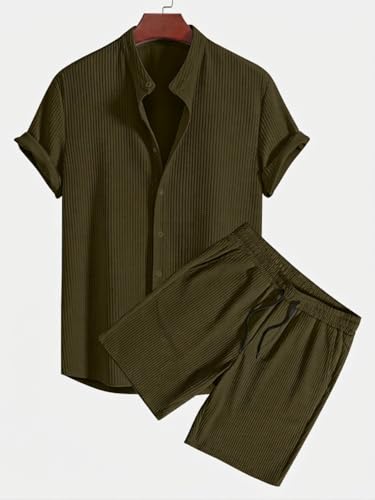 Image of GRECIILOOKS Co-ord Set for Men Solid POLY LYCRA BLEND T-Shirt & Shorts Nightwear Set | Summer Loungewear, Beachwear & Night Suit for Daily Comfort