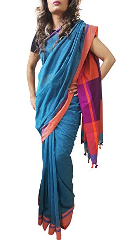 Mehrunnisa Handloom Pure Cotton Sarees with Blouse Piece from Bengal (Turquoise)