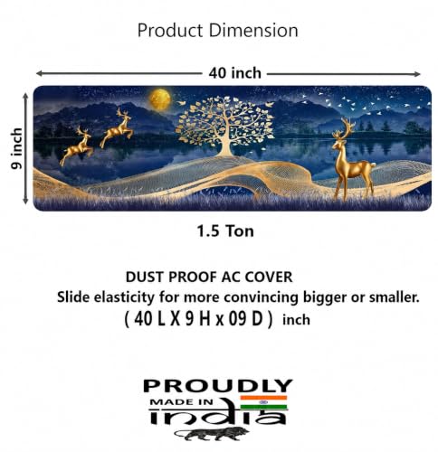 Image of Split AC Cover Set for 1.5 Ton | Indoor and Outdoor Unit Cover | Waterproof and Dustproof | Polyester and PVC Material | Digitally Printed | Washable and Reusable | Gold Deer Print