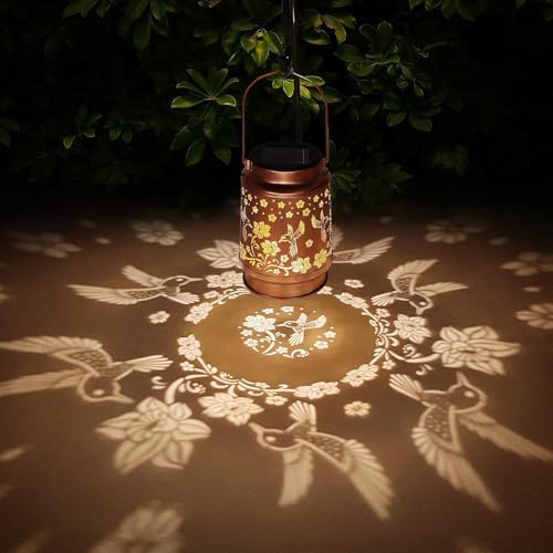 Image of Solar Hummingbird Lantern for Garden Decor | IP65 Waterproof Hanging Solar Light Outdoor | Metal Lantern with Warm LED | Auto On Off Balcony Patio Pathway Light (1)