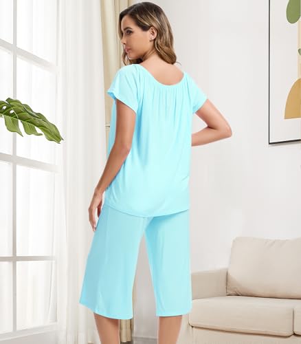 Image of NACHILA Bamboo Viscose Pajamas for Women Cooling Capri Pjs Short Sleeve Set