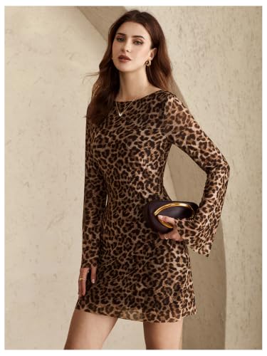 Image of GORGLITTER Women's Y2k Mesh Sheer Leopard Print Mini Dress Concert Outfits