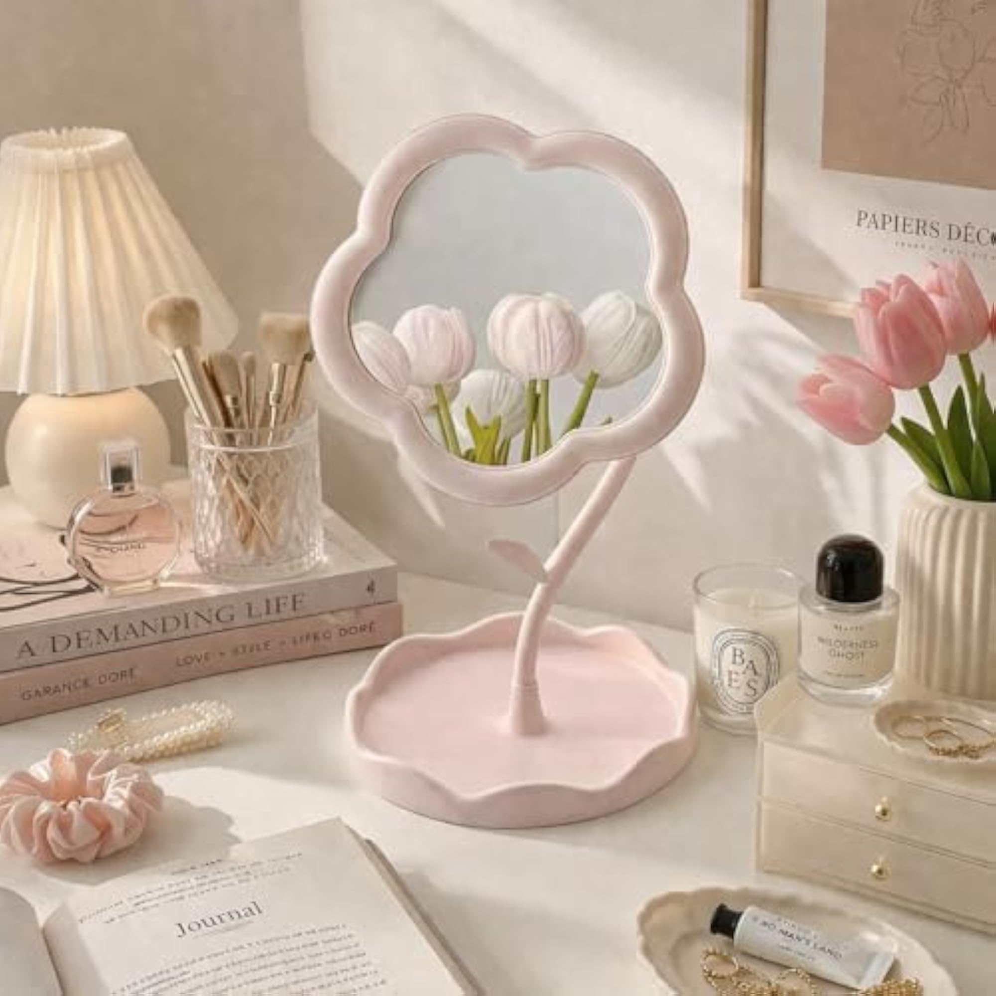 Flower Shaped Makeup Mirror, Rotatable Tabletop Vanity Mirror