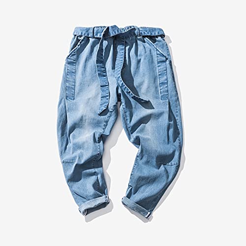Men's Jeans Vintage Casual Drawstring Elastic Waist Big and Tall Solid Color Strech Tapered Denim Pants 6