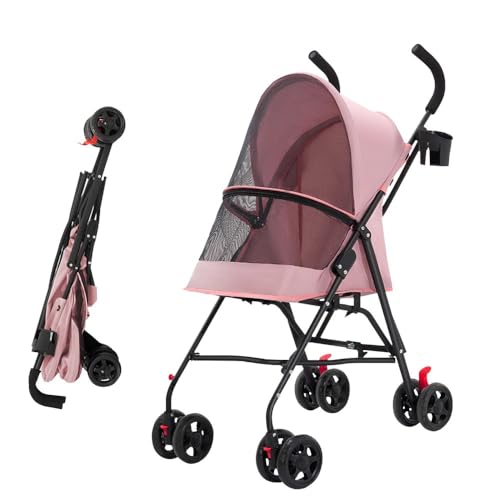 Cochecito plegable para perro gato, pequeños y perros mayores, hasta 20 kg, ruedas con frenos de 360°, cesta xxl, 3 ventanas, portavasos, carrito para perro
