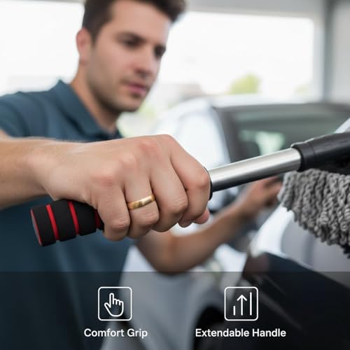 Image of Signamio Car Duster Microfiber Brush Car Cleaning Accessories Compact Soft Non Scratch Fibers for Interior and Exterior Dusting Detailing and Quick Touch Ups - Grey