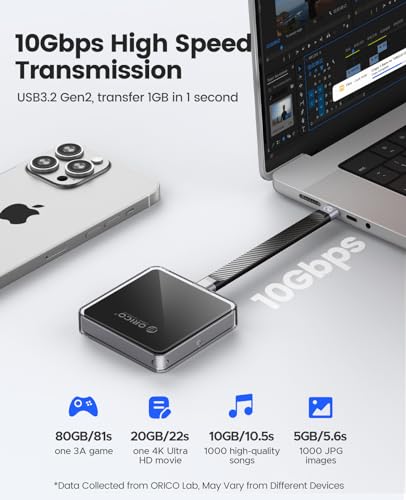 Image of ORICO Magnetic M.2 NVMe 2230 SSD Enclosure Compatible with Magsafe for iPhone 15 Pro Max ProRes, 10Gbps USB C 3.2 Gen2 Type-C to NVMe Reader with Protective Case¢Lanyard - AP30 Black
