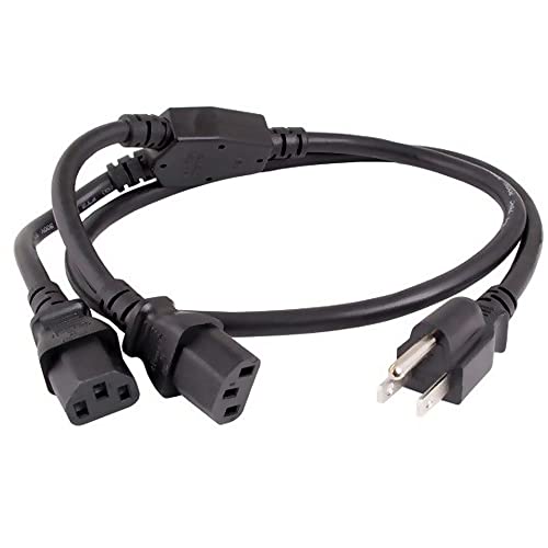 Cable Leader 3ft 16 AWG Universal Power Cord Splitter Cable (NEMA 5-15P to IEC320 C13 x 2), Black