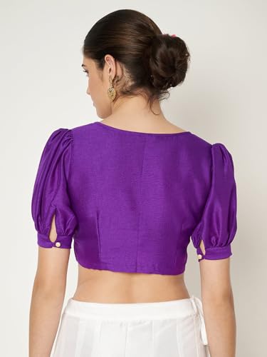 Image of studio rasa Women's Silk Blend Printed V-Neck Padded Readymade Top for Festive Party Wedding