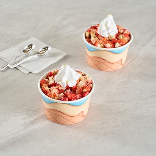 Image of Restaurantware Ice Cream Cups 50 Pack of 8 oz Leak-Resistant Disposable Dessert Bowl Frozen Yogurt Cup Round Paper Container For Cold And Hot Desserts