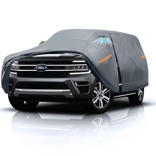 Large SUV Car Cover for Ford Expedition 100% Waterproof All Weather, Heavy Duty Outdoor Full Exterior Covers Rain Sun Wind UV Hail Protection.