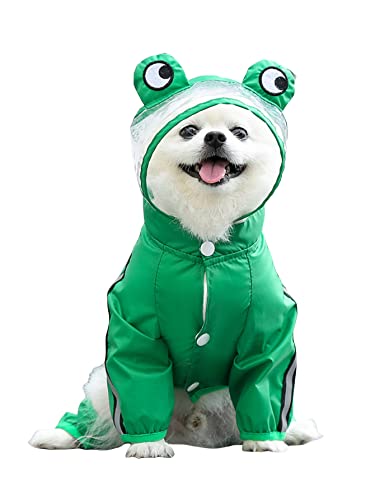 QWINEE Dog Raincoat Frog Shape Waterproof Rain Jacket Rain Poncho for Puppy Small Dogs Green S