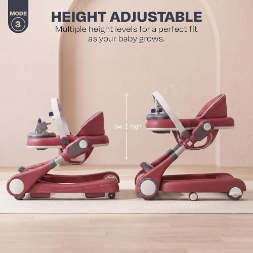 Image of Baybee Walker for Kids for 6 to 18 Months with Push Mode, Kick Play Music, Height Adjustable, Foldable Design, Musical Toy Panel and Food Tray, Walking Supporter for Baby (Red)