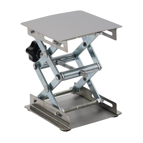 Stainless Steel Lab Jack Lifting Platform, Manual Height Adjustable Scissor Stand, for Woodworking Router, Laboratory & Industrial Use, 100x100mm
