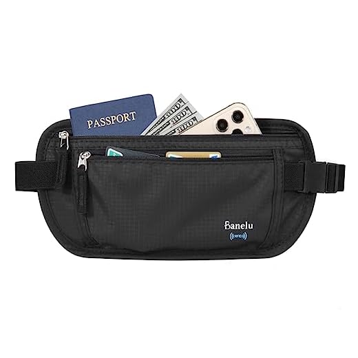 Travel Money Belt - Slim Passport Holder RFID Blocking Travel Pouch, Hidden Travel Wallet Fanny Pack Belt Bag - Black