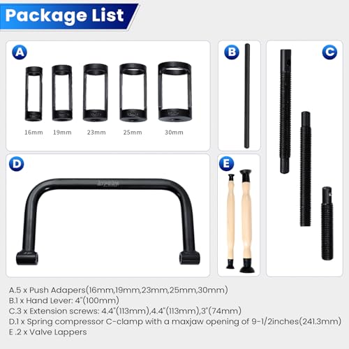 ATPEAM Universal Ventilfederspanner Set, Ventilfeder Spanner Satz für Auto, Motorrad und LKW, Ventilfeder Spanner, inkl. 5 auswechselbare Druckstücke 16-30 mm(12pcs, Blau)