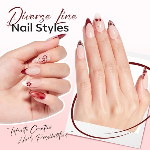 Image of modelones Burgundy French Tip Liner Gel Polish 15ml Nail Art Detail Brush | Wine Red Color Gel Paint Crisp Swirl Fine Line Design Beginner Friendly Long Lasting Soak Off U V Cure DIY Fall Manicure Gift